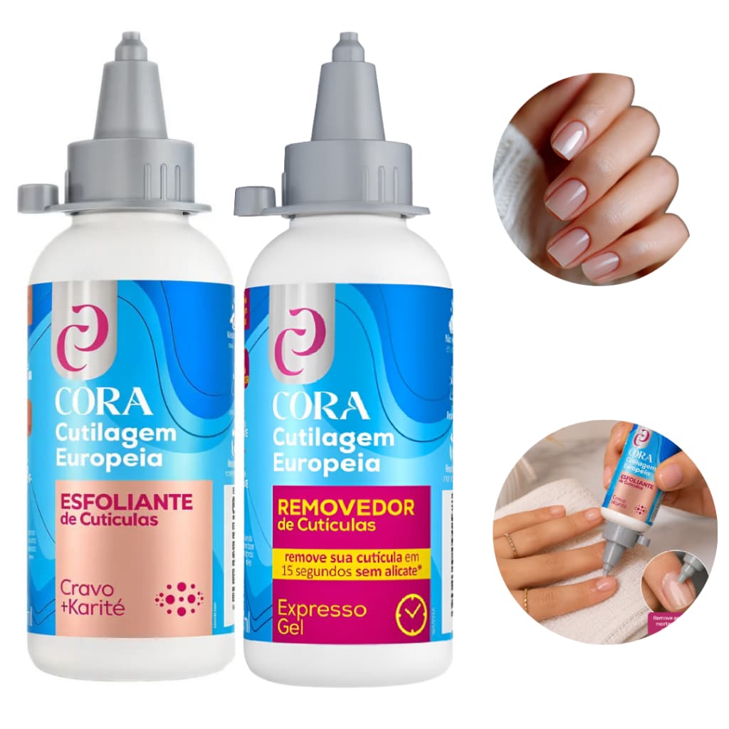 Kit Removedor Cutículas e Esfoliante Cora Kinq - Ação Rápida, 100ml