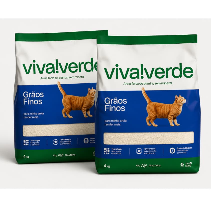 Kit 2 Areias Higiênica Viva Verde Grãos Finos Gatos 4kg Cada