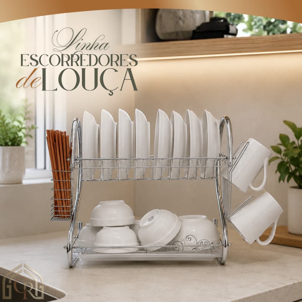 Escorredor Louças Metal Porta Copos Talheres Organizador Cozinha Compacto Durável