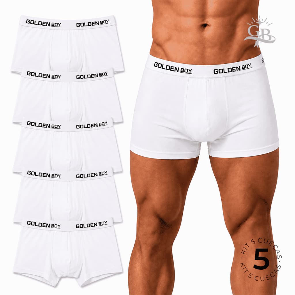 Kit 5 Cuecas Boxer Branca Masculina Adulto Lisas Básicas Confortável com Forro 100% Algodão