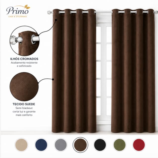Cortina Suede Semi Blackout Corta Luz Para Sala Quarto Com Ilhós 2,00x1,70 4,00x2,50 5,00x2,50