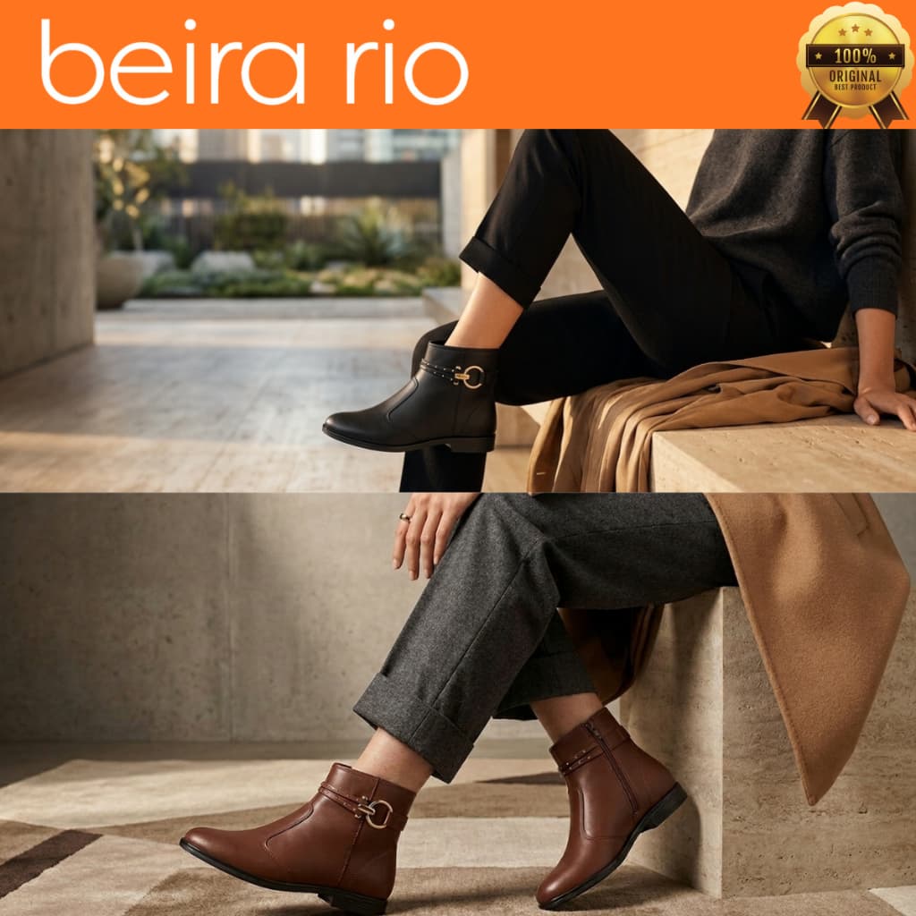Bota Feminina Beira Rio Cano Curto Salto Baixo Confortável Zíper Detalhe Fivela 9085109 Original
