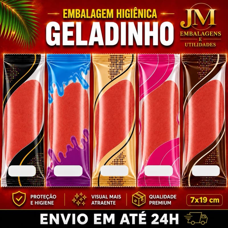 Embalagem higiênica para geladinho gourmet  7x19 dindin gourmet sacolé chup chup
