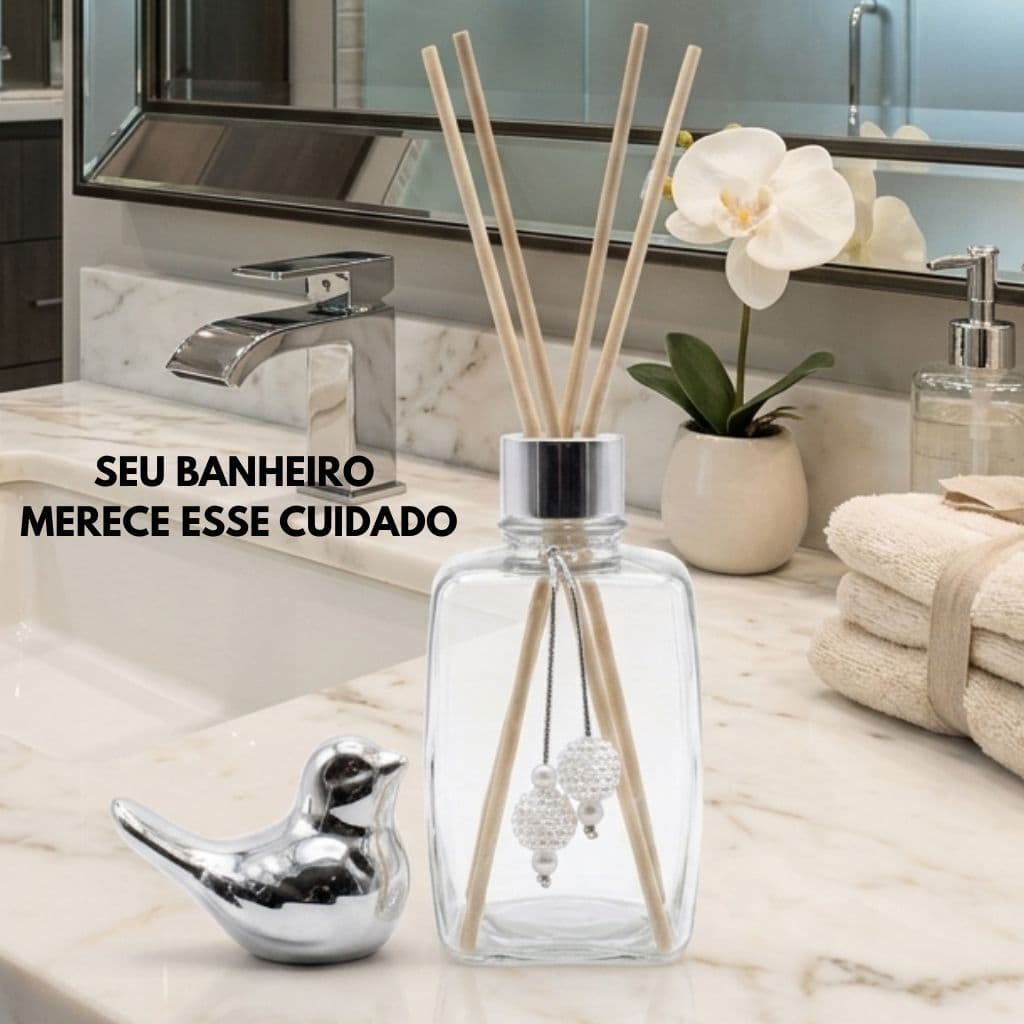 Kit Banheiro Lavabo Difusor Aromatizador Acompanha Passarinho de Porcelana