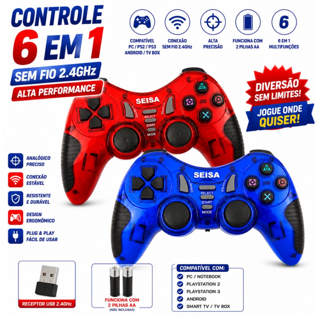 Controle sem fio para PC, Ps3, ps2 Celular Android, Tablete e Box Tv. Smart Tv