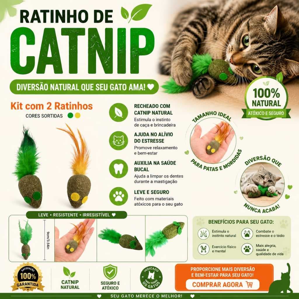 Brinquedos de Erva de Gato para Mastigar 2 Ratinhos de Catnip para gatos de todos os Portes