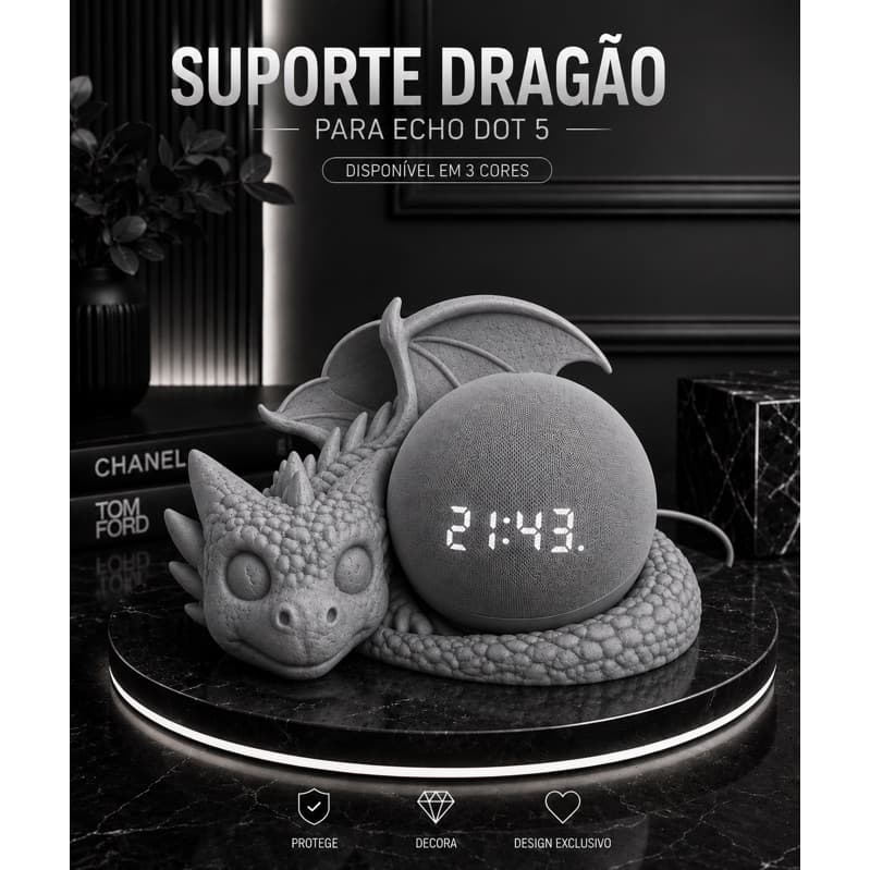 Suporte Echo Dot 5 Dragão | Decoração Geek e Gamer