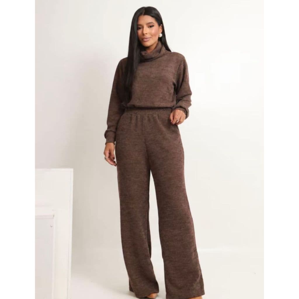 Conjunto Ribana Feminino Inverno Gola Alta Manga Longa e Calça Moderna Casual Estilosa