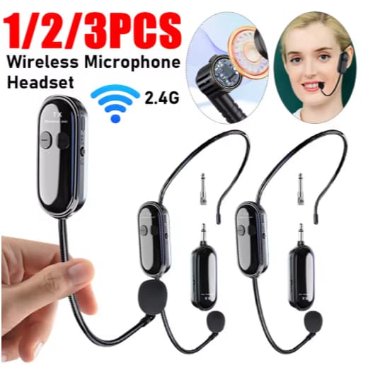 1-3PCS Microfone de Cabeça sem Fio 2.4G - Ideal para Professores, Palestrantes e Streamers