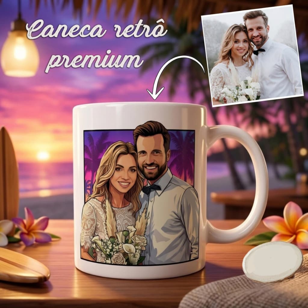 Caneca Personalizada Com Foto Estilo Retrô Caricatura Cartoon Presente Criativo Especial