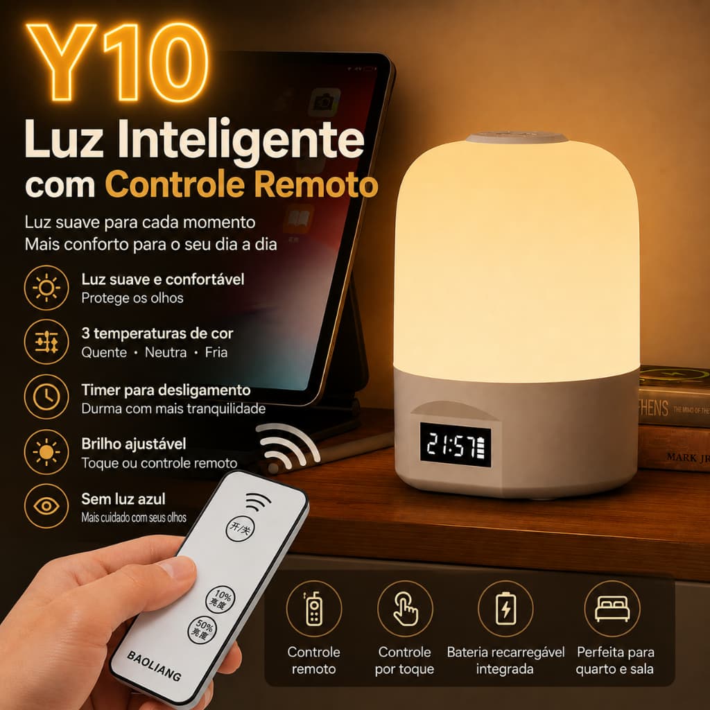 Abajur LED Touch Recarregável Luz Noturna USB com 3 Cores de Luz para Quarto e Mesa de Cabeceira