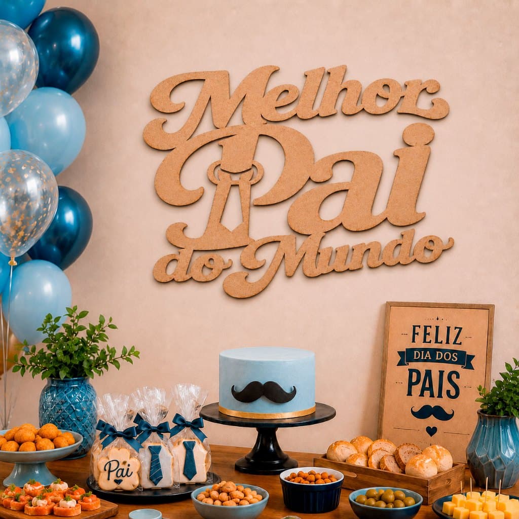 Placa Decorativa Feliz Dia dos Pais em MDF Cru 3mm para Painel Festa Decoração