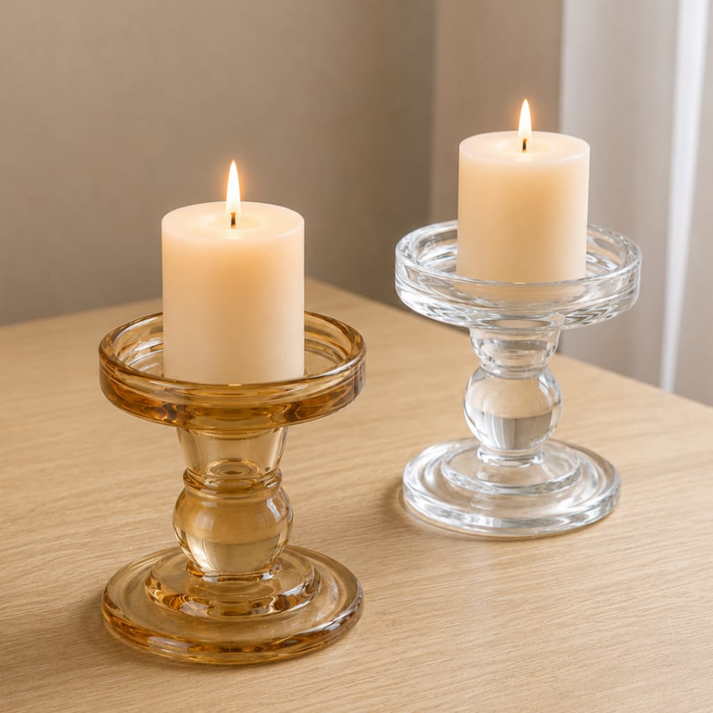 Castiçal de Vidro para Velas Decorativo Transparente  e âmbar Mesa Jantar Casamento luxo porta velas