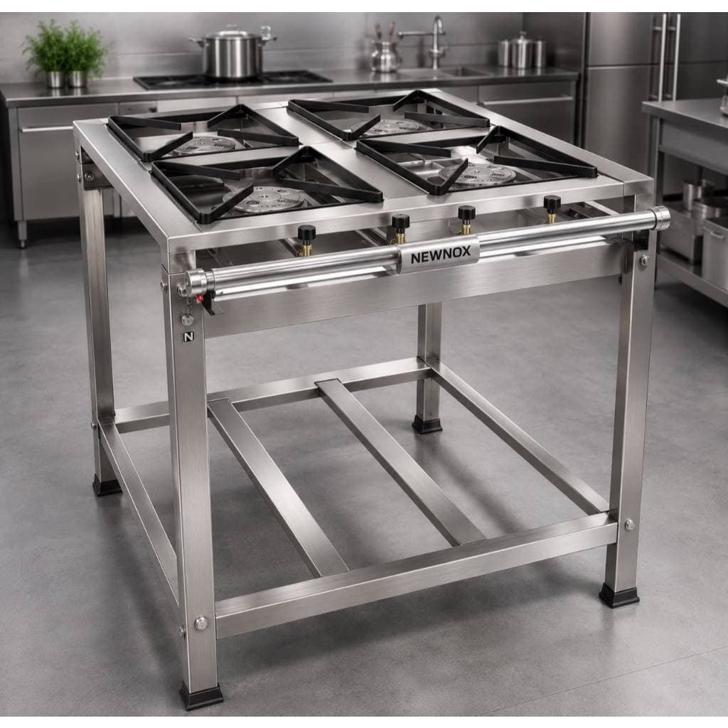 Fogão Industrial 4 Bocas Inox Alta Pressão Profissional Cozinha Comercial Resistente Alta Qualidade