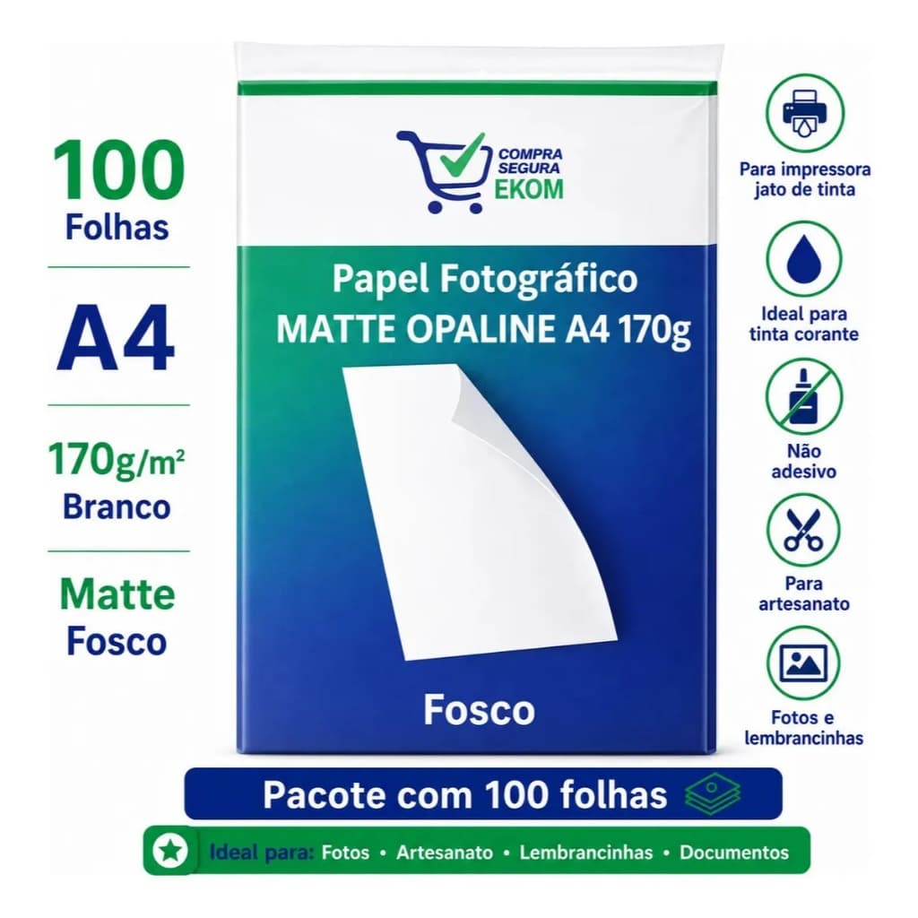 Papel Fotográfico Matte A4 170g Opaline 100 Folhas Fosco Premium Convites Certificados Cartões