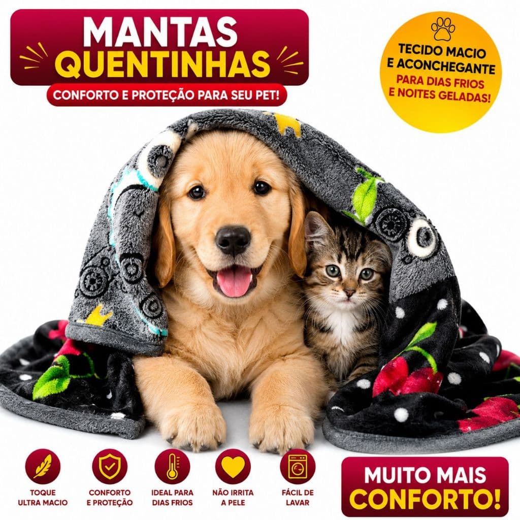 Mantas para Pet Cão e Gato Confort 60x90cm – Variadas/Sortidas, Tecido Suave e Quentinho