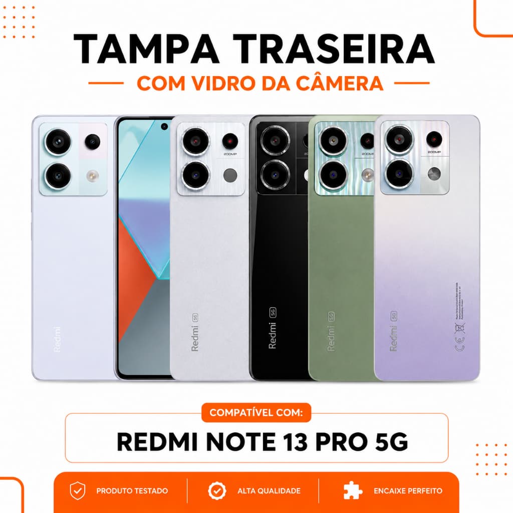Tampa Redmi Note 13 Pro 5G Traseira Vidro Acrílico Com Vidro da Câmera Com Logo CE Carcaça