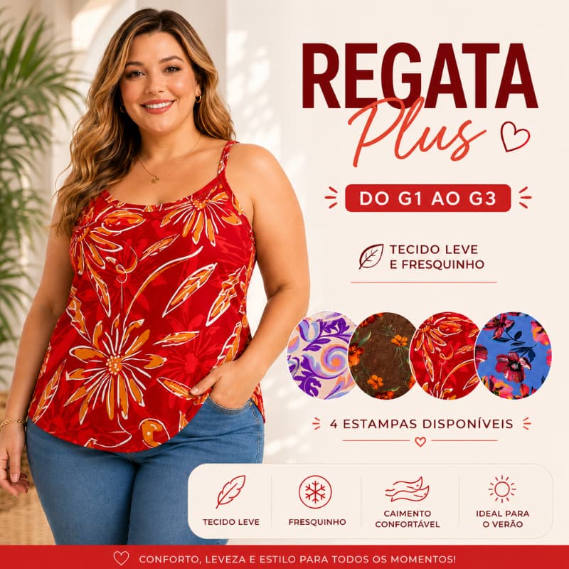 Blusa Regata Plus Size Alça Fina Estampada Feminina Verão Confortável Leve Casual Moda Plus |015E| Promoção