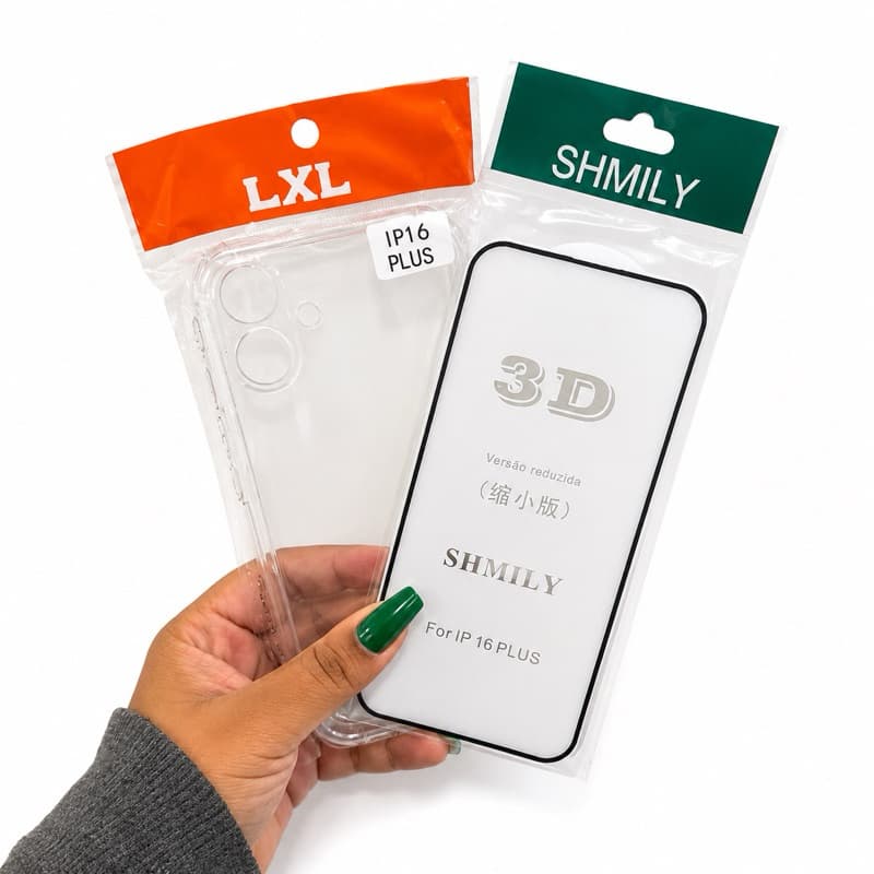 Kit Proteção Completa para IPHONE 16 PLUS Anti-Impacto + Película 3D de Vidro temperado.