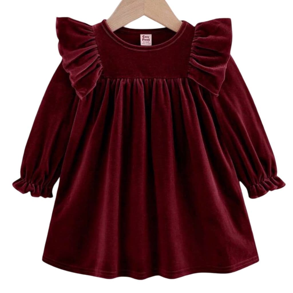 Vestido Infantil Bebê Veludo Luxo Manga Longa Babado Festa