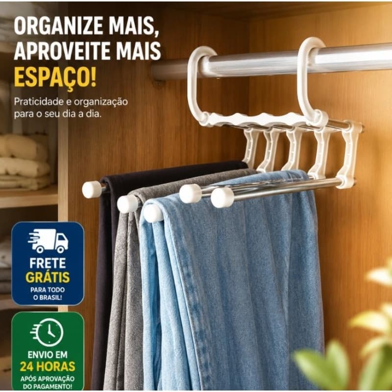 Cabide Mágico Para Calças Multifuncional Retrátil 5 Em 1 Aço Inoxidável Organizador de Calças