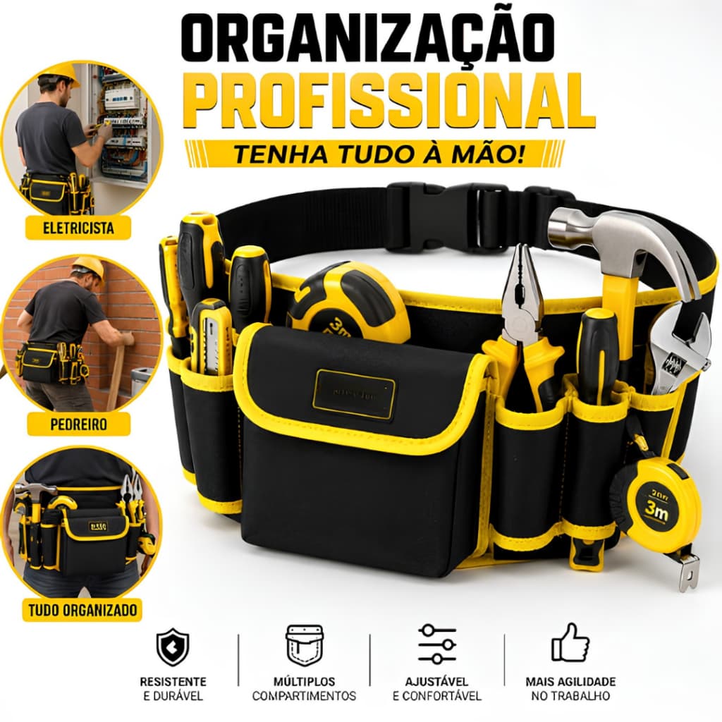 Bolsa Cinto para Ferramentas Tecido Oxford Multibolsos 52X13CM para Reparos e Montagens