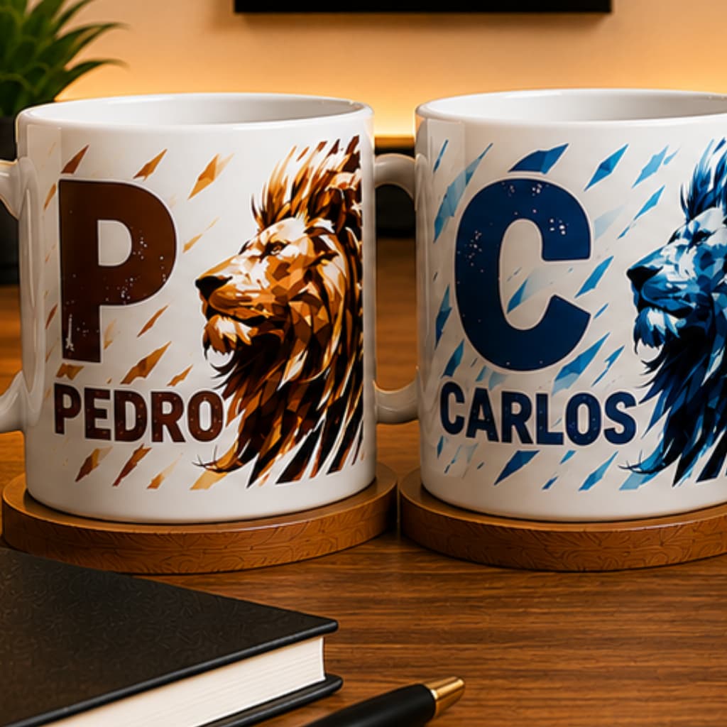 Caneca personalizada com nome leão 325ml inicial Temos todas as Letras