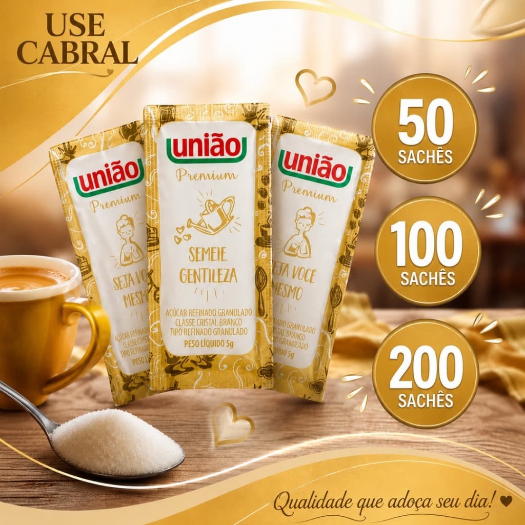 Açúcar União Premium Sachê 5g Kit Original para Café Restaurante Lanchonete Delivery Padaria Café