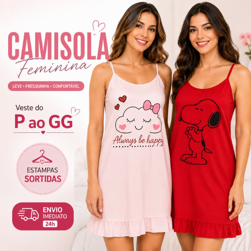 Camisola Feminina Alça Fina Estampada Pijama Curto Confortável Leve do P ao GG |869| Oferta