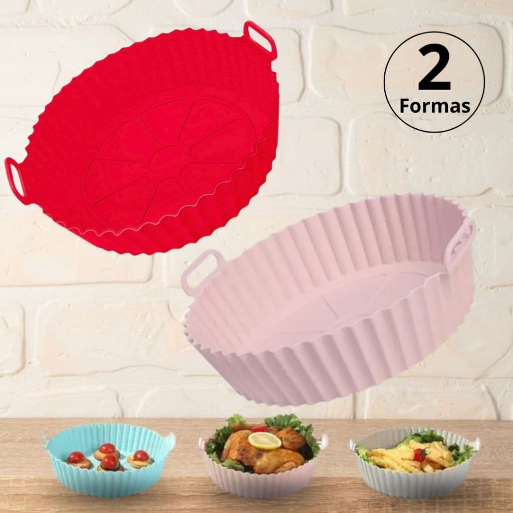 2 Forma Assadeira Airfryer Silicone Redonda Forno Protetor  Airfryer Culinário Cores Sortidas