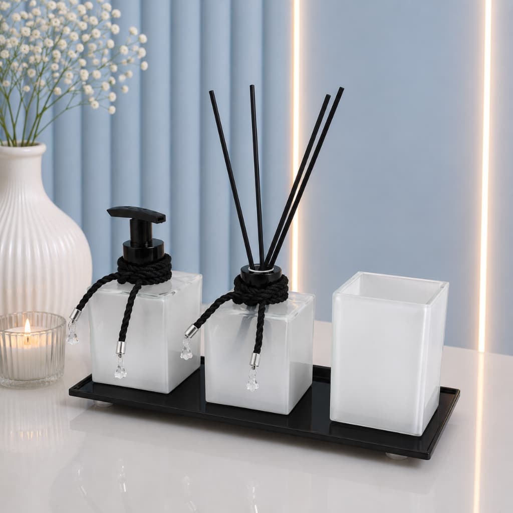Kit LAVABO Branco Degradê + Porta Escova de Dente Branco Bandeja decorativa Porta Sabonete x Difusor etc