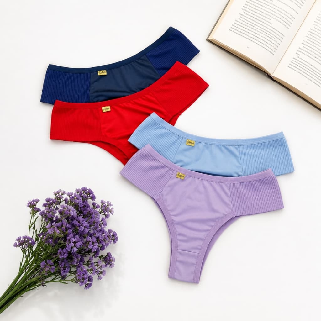 Kit 10 Calcinhas Pala Dupla Cintura Alta Ribana Canelada Feminino Adulto Conforto Tanga Dia a Dia