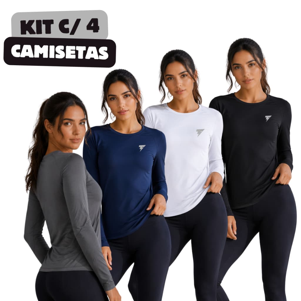 Kit 4 Camisa Térmica Feminina Proteção Uv 50+ Segunda Pele Camiseta Blusa Malha Fria Unissex Academia Manga Longa