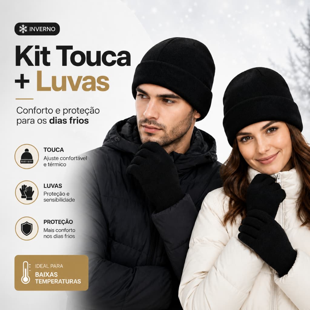 Touca Gorro Inverno Luva Touch Screen Unissex Kit Inverno Frio Adulto Masculino Feminino Toca Quente