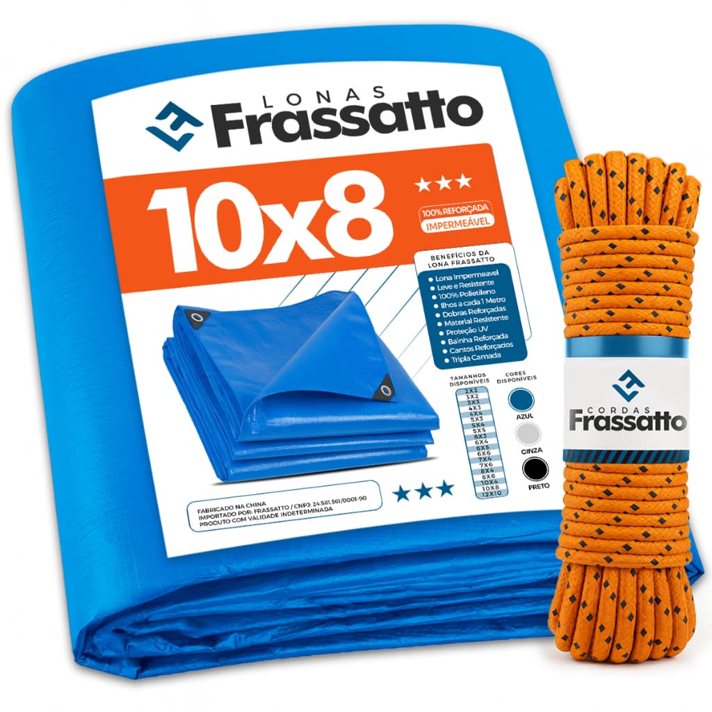 Lona Impermeavel 10x8 ou 8x10 Azul Reforçada Multiuso Piscina Proteção Uv Com Ilhós Frassatto +Corda