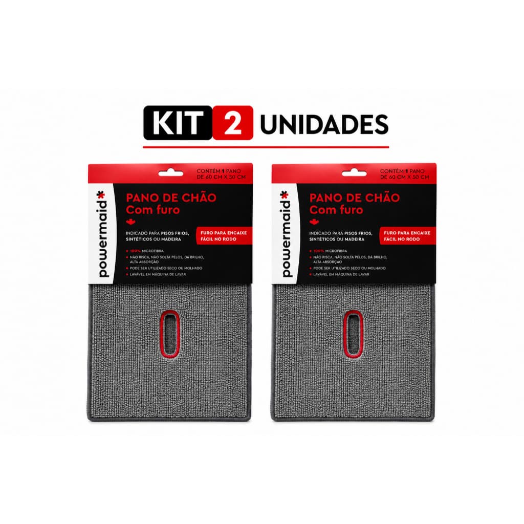 kit 2 Pano De Chão Microfibra Com Furo Para Rodo Mop 60x50 Alta Absorção Lavável Reutilizável Não Risca Piso