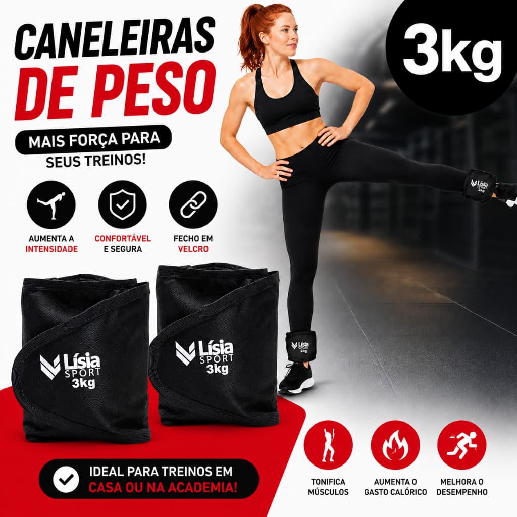 Caneleira Peso 3kg Par Tornozeleira Treino Exercícios Crossfit Fitness Academia Musculação Força Gym