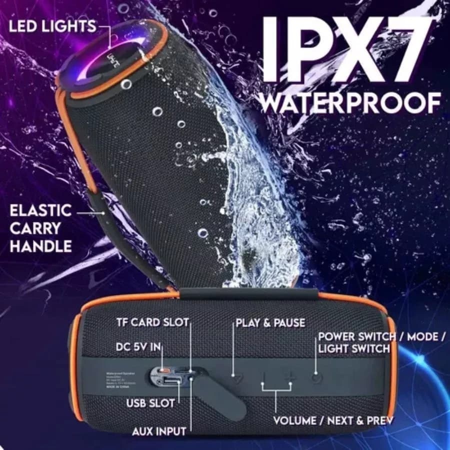 【Brasil Spot Sale】Peining Caixa de Som Bluetooth Portátil 30W Resistente à Água Luz RGB Alto Falante Duplo Graves Potent