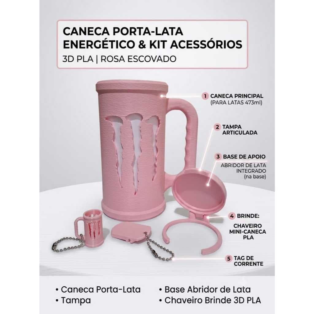 Caneca Porta-Lata Térmica Monster 473ml + Kit Acessórios 3D (Com Abridor, Tampa e Brinde!)
