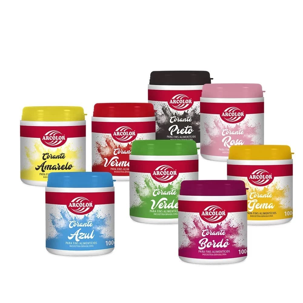 Corante Amarelo, Azul, Rosa, Verde, Vermelho, Bordo 100 gr Arcolor