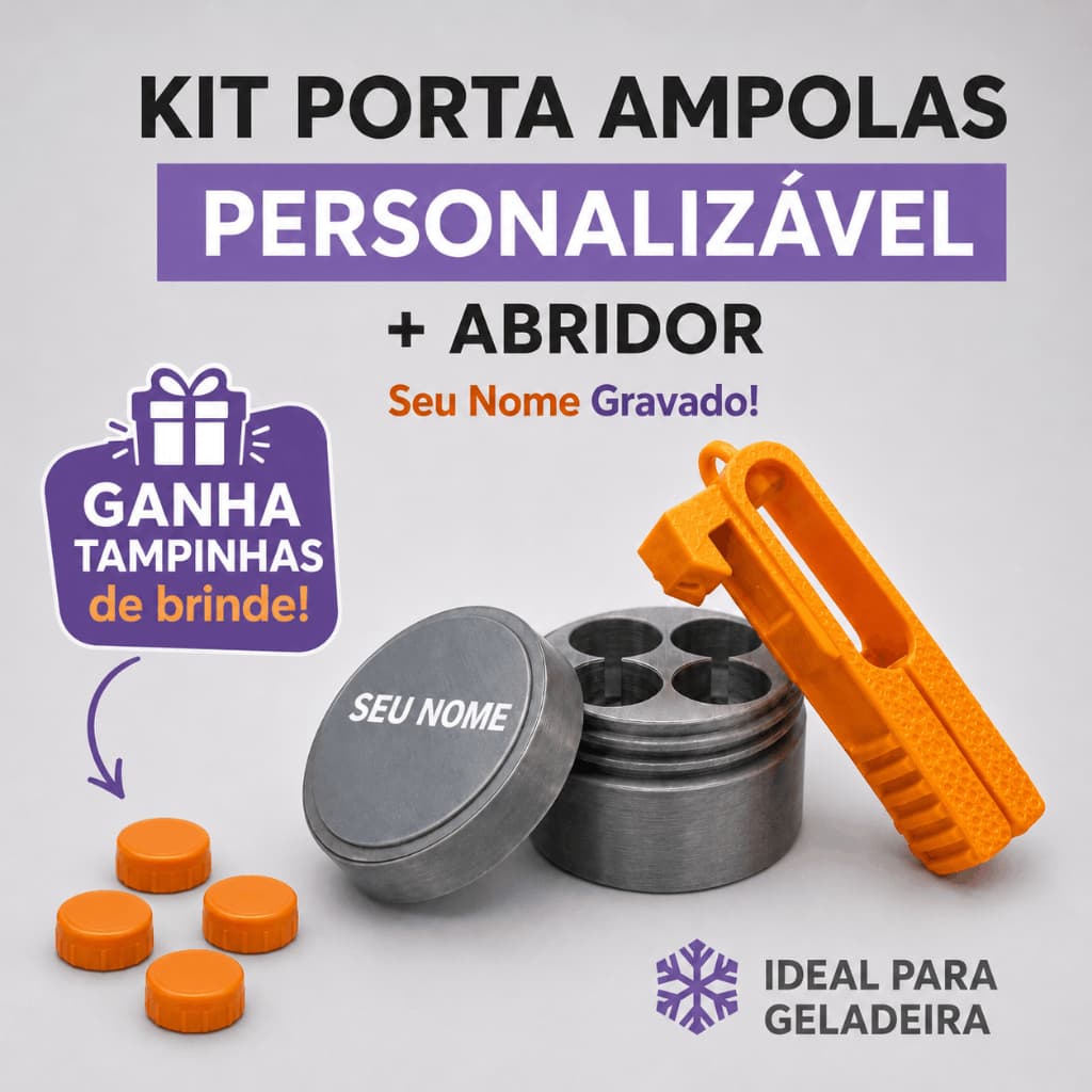 Kit Porta Ampolas com Abridor | Estojo Organizador para 4 Ampolas | Personalizável + Tampinhas de Brinde