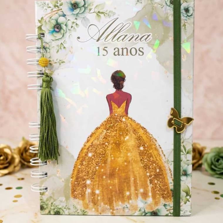 Livro de Assinaturas 15 Anos Personalizado Debutante Capa Dura Mensagens e Recados 15,5x21,5 cm