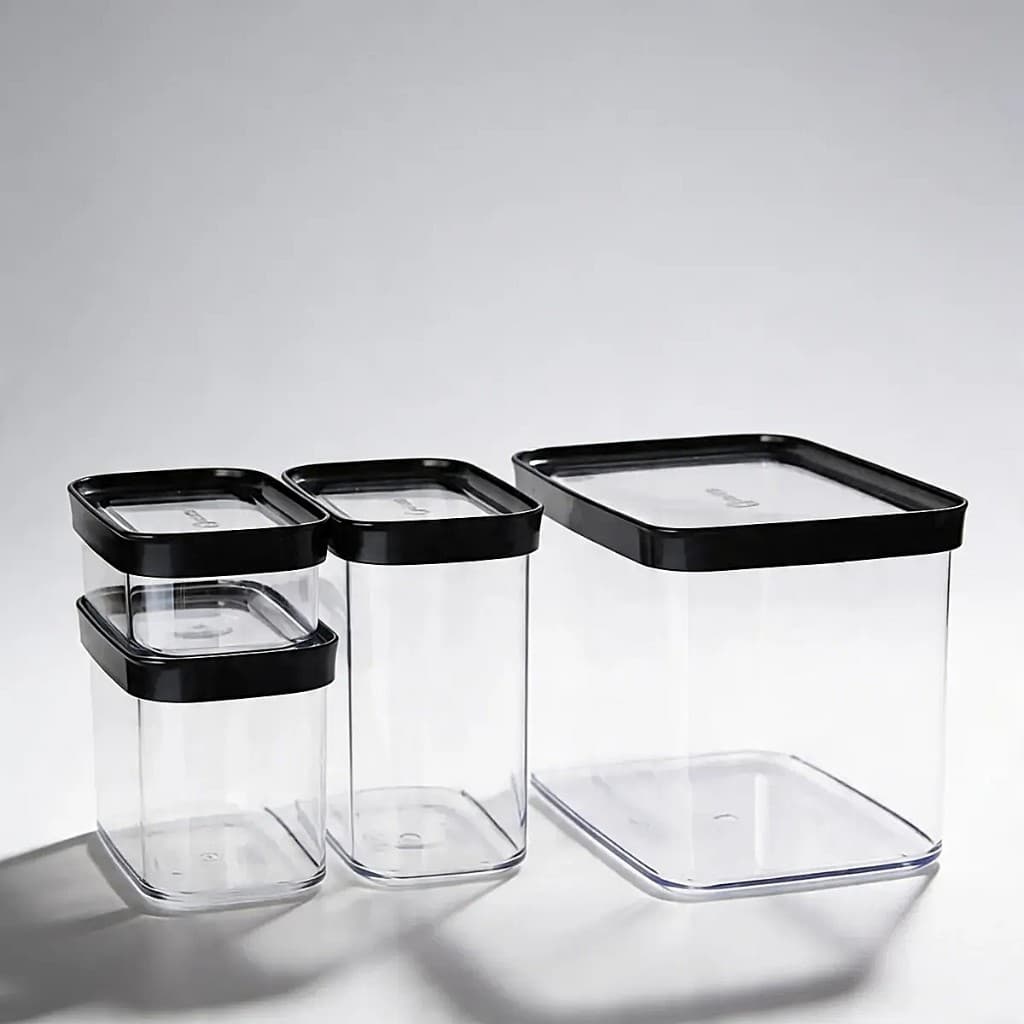 Conjunto de Potes Herméticos Retangulares, 4 Peças, 4000ml/1500ml/1000ml/450ml, Transparente HELSIM