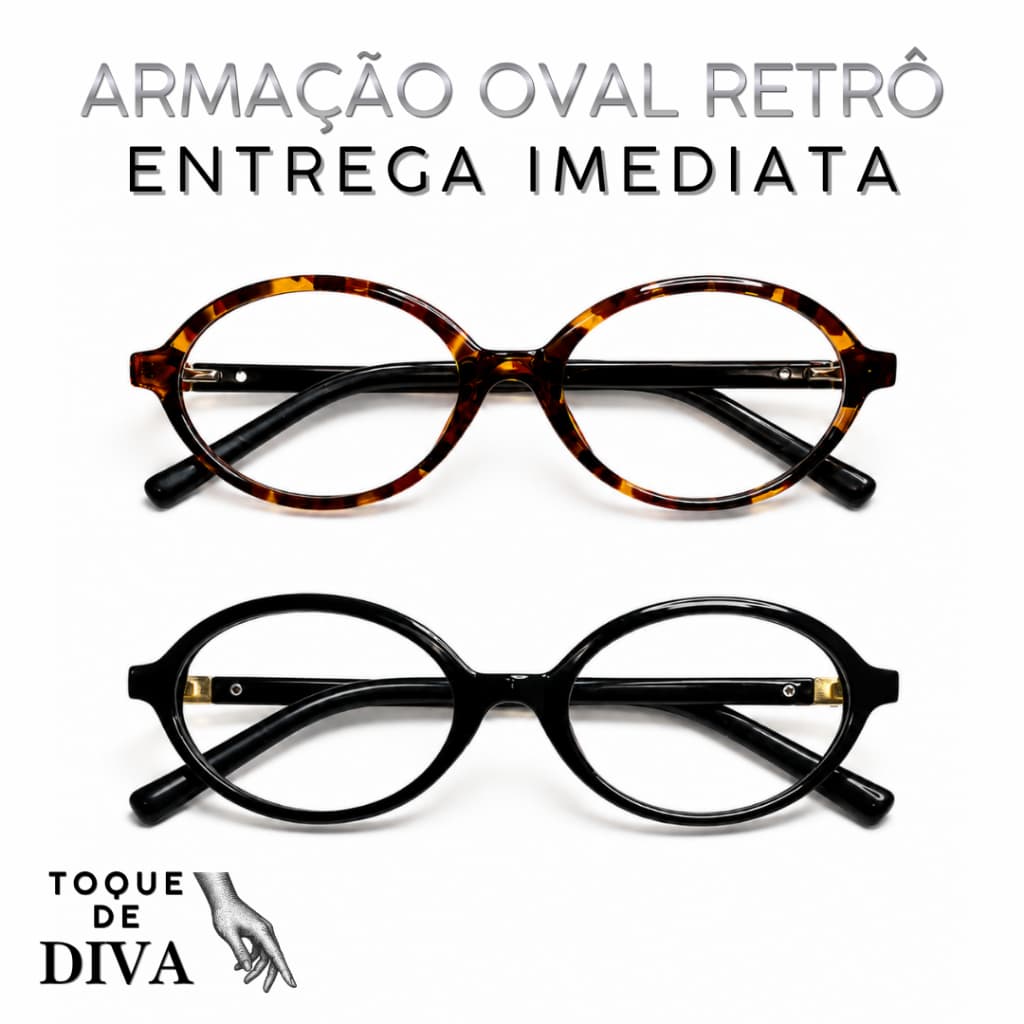 Armação de Óculos de Grau Feminino Oval Retrô Vintage Tartaruga ou Preto
