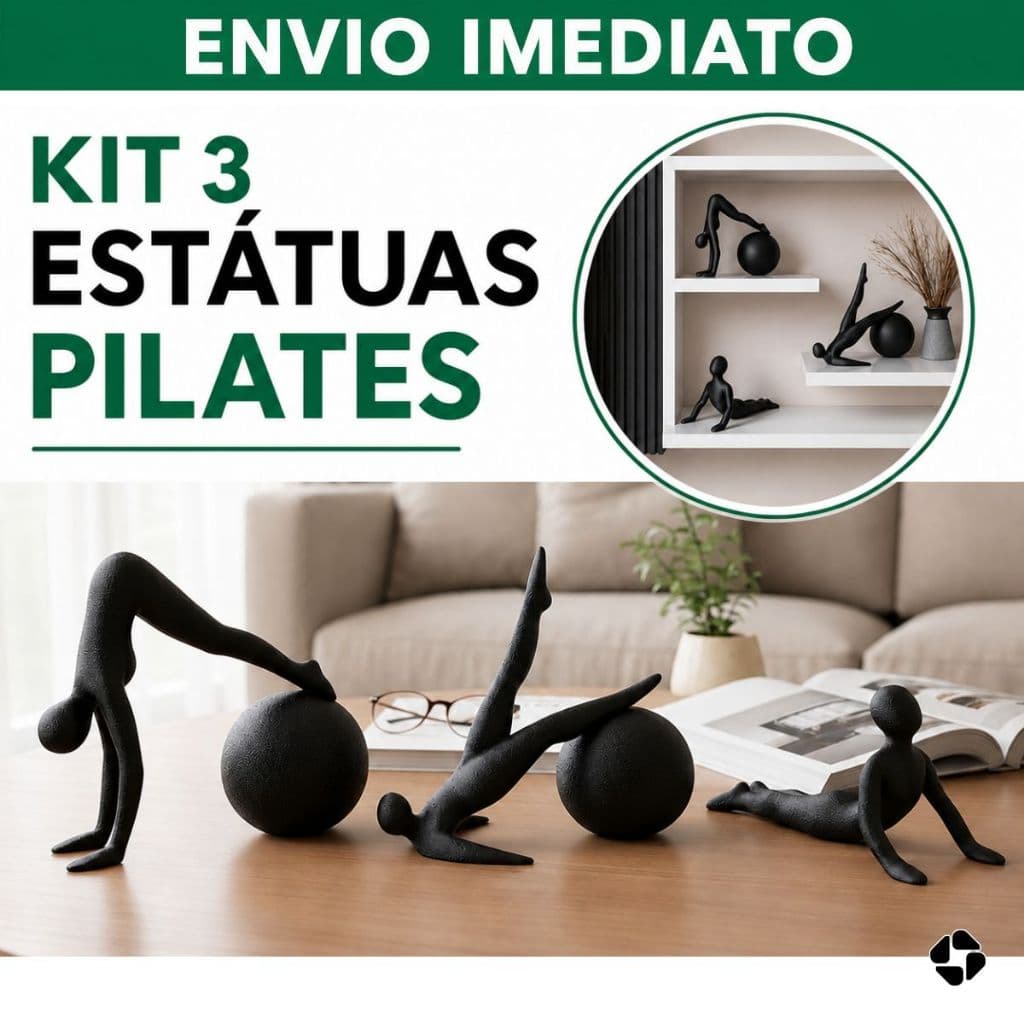 KIT 3 Estátuas Pilates Yoga Bola Suíça Escultura Decorativa