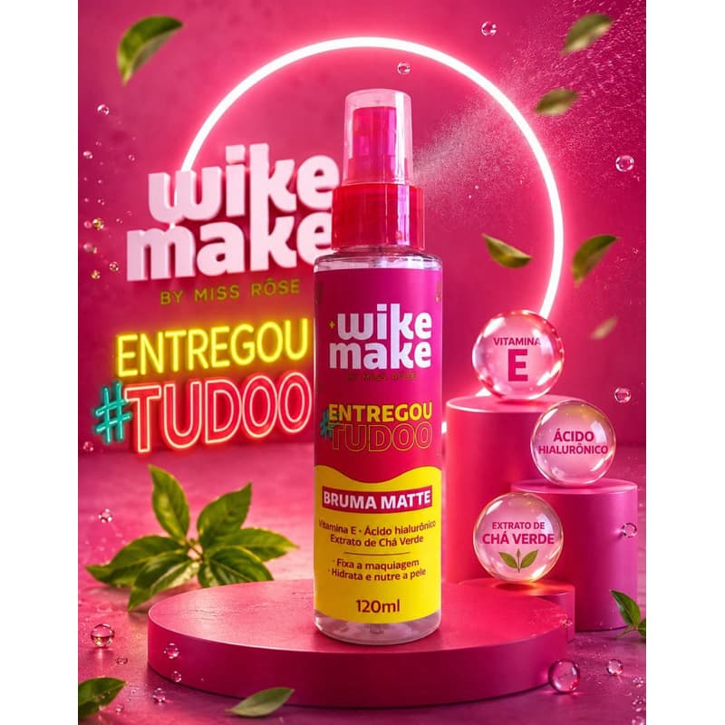 Bruma Matte Wike Make by Miss Rôse 120ml Fixador de Maquiagem Hidratante com Vitamina E