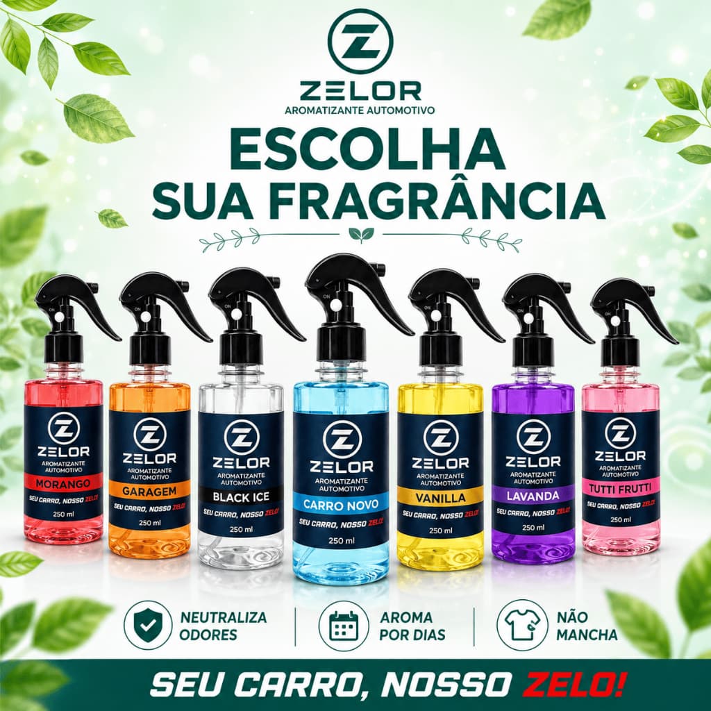 Cheirinho para Carro Spray 250ml Zelor Elimina Mau Cheiro Aromatizante Automotivo Longa Duração Uber 99 InDriver