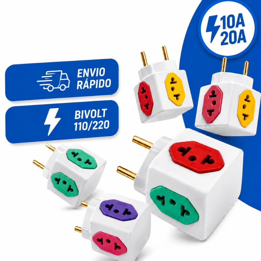 Adaptador Tomada Benjamin Cubo 4 Tomadas Bivolt 10A/20A Universal Pino Maciço Padrão Brasileiro Resistente