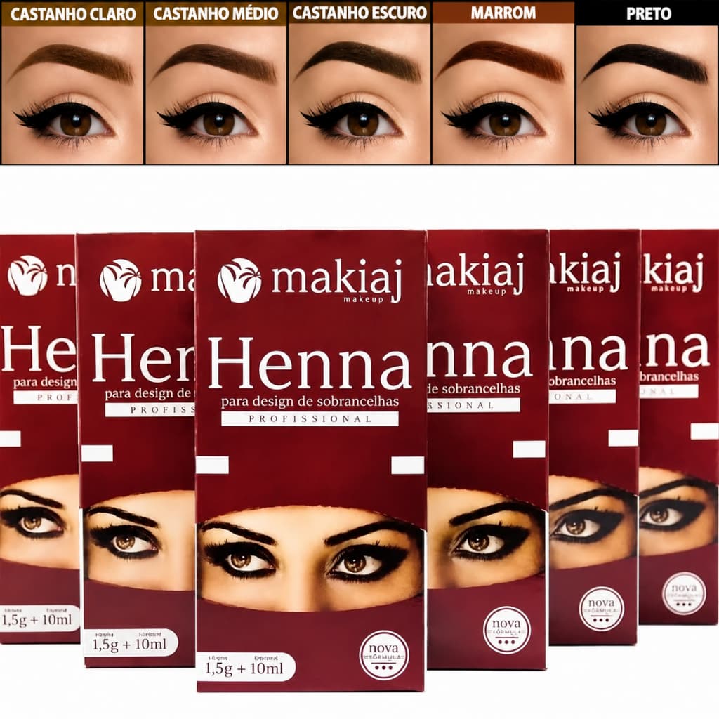 Kit de Henna De Sombrancelha 1,5g Henna + 10ml Fixador Makiaj Para Desing De Sobrancelhas