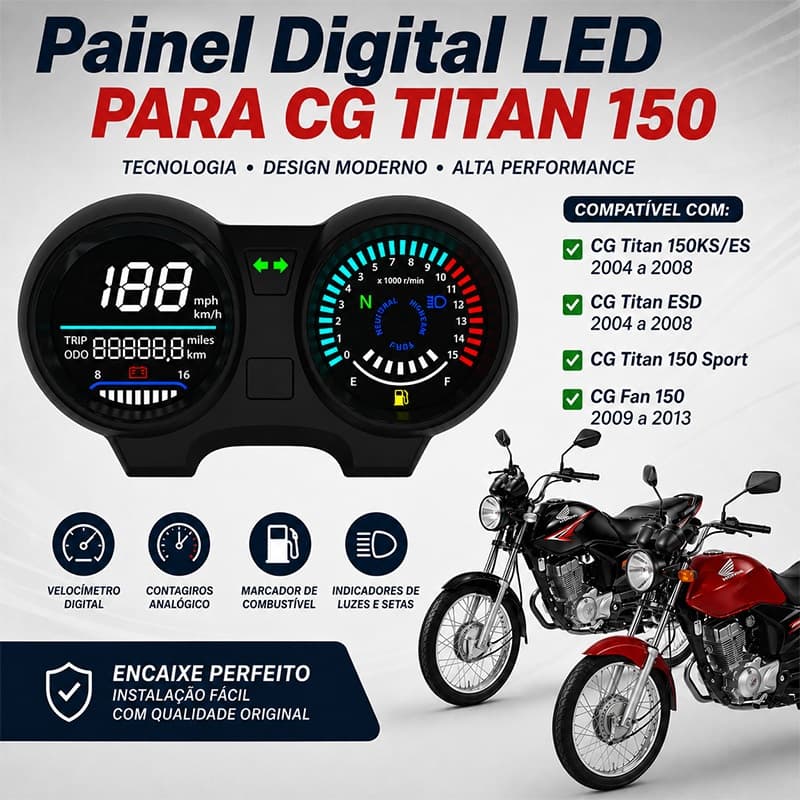 Painel Eletrônico Digital De Velocímetro RPM LED/Para Motos Brasil TITAN 150 Honda CG150 Fan150